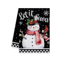 Torchon de cuisine de Noël avec bonhomme de neige et oiseau rouge sur fond noir - Style Bonhomme de Neige et Cardinal (MJBT61-42)