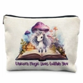 Trousse en toile avec motif licorne mignon et texte Magic Lives Within You - Style La Magie de Licorne en Toi(THZB17-10) / 21.5x15cm / Blanc Cassé