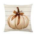 Herfst kussenhoes van linnen met aquarel pompoen en strepen voor bankdecoratie - Aquarel Pompoen Met Strik Stijl (DYM349-3) / 45cmx45cm Linnen Zonder Kern