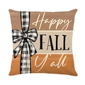 Linnen kussensloop met herfstpompoen en Happy Fall Y'all tekst en geruite strik decor - Happy Fall Y'all Typografie Stijl (DYM349-4) / 45cmx45cm Linnen Zonder Kern
