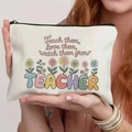 Detailed canvas bag print with floral patterns and teacher appreciation text message - Watch Them Grow Teacher Quote (TSND25-8) / 21.5*15cm