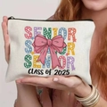 Detailed shot of canvas makeup bag with Senior Class of 2025 bow print design - Class of 2025 Graduation Bow (TSND25-7) / 21.5*15cm