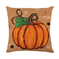Linen autumn throw pillow cover with orange watercolor pumpkin and maple leaf print - Deep Orange Pumpkin Maple Style (DYM349-9) / 45cmx45cm Linen Without Core