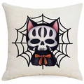Halloween Kissenbezug mit schwarzer Katze und Totenkopfmaske aus Leinen für Sofa - Skelettmaske Katze Stil (DYM343-24) / 45x45 cm