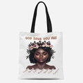 Sac fourre-tout en toile blanche avec anses noires et imprimé floral Black Girl - Couronne de Fleurs et Citations Inspirantes (TFBD36-9) / 33*39cm