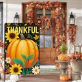 Bandiera da giardino con zucca e scritta Thankful per decorazione autunnale esterna - Base Nera Zucca Girasole (HYQ92-4)
