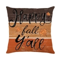 Linen autumn cushion cover with Happy Fall Y'ALL text and maple leaf patterns - Happy Fall Color Block Style (DYM349-11) / 45cmx45cm Linen Without Core