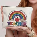 Canvas teacher gift makeup bag with rainbow print and reliable dedicated text patterns - Educational Traits Rainbow (TSND25-12) / 21.5*15cm