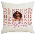 Linen pillowcase detail showing texture and vintage black girl art with Blessed text - Blessed And Favored Portrait (DYM377-14)