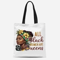 Détail du sac cabas en toile avec imprimé femme africaine et lettrage Queen élégant - Style Reine avec Foulard Floral (TFBD36-5) / 33*39cm