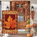 Autumn garden flag with maple leaf design and classic red and green plaid background - Plaid Maple Leaf (HYQ92-5)