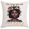 Linen pillowcase featuring a black girl portrait with inspirational words and crown - Black Crown Woman Inspirational Words (DYM377-9)