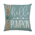Linen pillow cover with teal background and hello PUMPKIN watercolor art print - Hello Pumpkin Teal Background Style (DYM349-14) / 45cmx45cm Linen Without Core