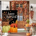 Garden flag for autumn harvest with colorful pumpkins and maple leaves decoration - Black Base Tricolor Pumpkins (HYQ92-7)