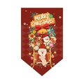 Detail of red Merry Christmas triangle bunting with Santa Claus and reindeer illustrations - Red Patterned Classic Illustration Style (DQ05-15)