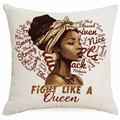 Macro detail of linen pillowcase featuring Black Girl Magic and Queen theme print - Yellow Headwrap Woman Word Cloud (DYM377-7)