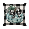 Linen autumn pillowcase with light blue pumpkin design and black white checkered bow - Buffalo Plaid Pumpkin Bow Style (DYM349-15) / 45cmx45cm Linen Without Core