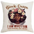 Detail view of linen pillowcase featuring Black Queen portrait and floral art design - Pink White Floral Black Queen (DYM377-6)