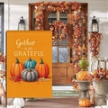 Garden flag with Gather and Be Grateful text featuring colorful pumpkins for autumn decor - Orange Pumpkin Text (HYQ92-9)