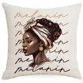 Deko-Kissenbezug aus Leinen mit kunstvoller Melanin Black Girl Illustration - Elegante Kopfbedeckung Schwarze Frau (DYM377-2)