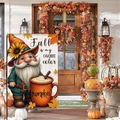 Fall garden flag featuring a gnome with pumpkin spice latte and autumn maple leaves - Gnome Sunflower Coffee Cup (HYQ92-10)