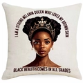 Leinen Kissenbezug mit afrikanischem Mädchen in goldener Krone und inspirierendem Text - Inspirierende Sprüche Schwarze Frau (DYM377-4)