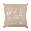 Linen autumn throw pillow cover with falling leaves and seasonal quote print - Love Fall Most Quote Style (DYM349-20) / 45cmx45cm Linen Without Core