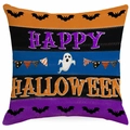 Halloween pillow cover with colorful stripes, ghosts, and Happy Halloween text - Happy Halloween Stripes Style / Linen Single Side Without Core