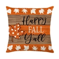Fall watercolor pumpkin linen pillowcase featuring Happy Fall Y'all leaf pattern design - Happy Fall Maple Stripes Style (DYM349-22) / 45cmx45cm Linen Without Core
