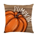 Autumn watercolor pumpkin cushion cover with brown wood grain print and PUMPKIN text - Wood Grain Big Pumpkin Style (DYM349-24) / 45cmx45cm Linen Without Core
