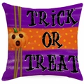 Halloween Kissenbezug aus Leinen mit lila orangefarbenen Streifen und Textmotiv - Kürbis Und Trick Or Treat Stil (DYM374-3)