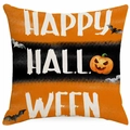 Federa per cuscino Halloween con strisce arancioni, zucche e stampa decorativa - Stile Happy Halloween Zucca Pipistrello (DYM372-3)