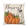 Harvest pumpkin watercolor pattern on linen throw pillow cover with grid background - Harvest Three Pumpkins Style (DYM349-30) / 45cmx45cm Linen Without Core