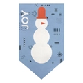 Close-up of burlap garden flag featuring a cute snowman design and JOY festive typography - Blue Snowman JOY Pattern (DQ02-2)