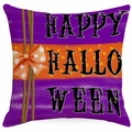 Leinen Halloween Kissenhülle mit Happy Halloween Text und lila orangefarbenem Design - 45*45cm Leinen Einseitig Ohne Füllung / Dym374-4