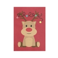 Detail view of high-quality Christmas banner fabric with cute reindeer and festive lights - Red Background Cartoon Reindeer Style (DQ04-20)