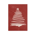 Detailed view of red canvas Christmas banner with minimalist white hand-drawn tree design - Dark Red Background Line Drawing Christmas Tree (DQ04-18)