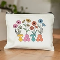 Detailed macro view of retro floral canvas pouch with artistic TATA letter printing - Vintage Floral Aunt Print (TSND28-6) / 21.5*15cm