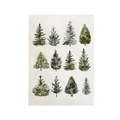 Detailed view of watercolor pine tree patterns printed on textured linen canvas fabric - 12 Coniferous Trees Watercolor Illustration (DQ04-9)