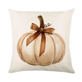 Linen autumn pillowcase with watercolor white pumpkin and brown bow decoration - Beige Linen White Pumpkin Style (DYM349-36) / 45cmx45cm Linen Without Core