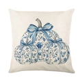 Linen autumn throw pillow cover featuring blue watercolor porcelain pumpkin patterns - 45cmx45cm Linen Without Core