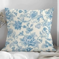 Fodera per cuscino in lino con motivo floreale blu vintage per arredo casa orientale - Stile Vite Botanica Vintage (CDR373-2) / 45*45cm Peluche Corto Monofacciale Senza Interno
