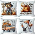 Halloween pillow covers set featuring ghosts and pumpkins on white fabric for home decor - Fall Pumpkin Small Ghost (TDLD97-30)