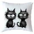 White square pillow case with cute black cat illustrations and big eyes - 45*45cm Short Plush Single Sided Without Core / Cdr368-8