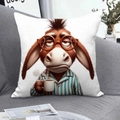 Schattige kussensloop met slapende ezel in pyjama en koffiemok cartoon ontwerp - Ezel met Bril (CDR366-4) / Vierkant