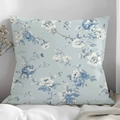 Dettaglio della federa in lino blu con fiori e cuciture precise su biancheria da letto - Stile Floreale Pastorale Fresco (CDR373-4) / 45*45cm Peluche Corto Monofacciale Senza Interno