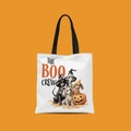 Mini Halloween canvas tote bag with Boo Crew puppy print and orange background - The Boo Crew Dogs Style (FBDT02-2)