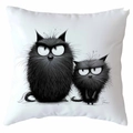 White square pillow case with two quirky black cartoon cats in a minimalist style - Unique Artistic Style (CDR368-13)