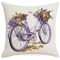 Linen pumpkin throw pillow case with vintage lavender bicycle and autumn leaves - Purple Bicycle Style (DYM378-1)