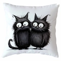 White square cushion cover with cute cartoon black cat prints for sofa or bed decor - Vivid and Interesting Style (CDR368-19)